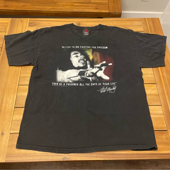 Zion Rootswear Bob Marley Face Fighting Freedom Quote Shirt XL Reggae Rasta - Picture 1 of 6